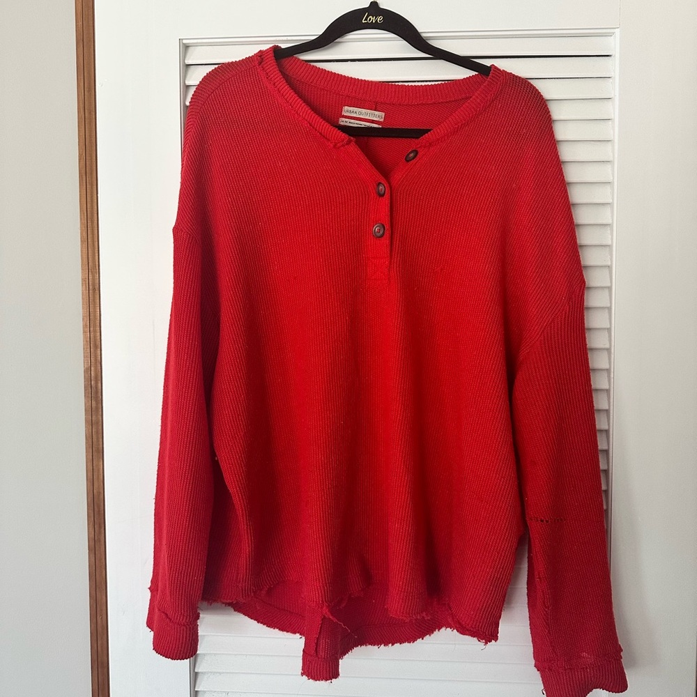Red Urban Outfitters Distressed Oversized Long Sleeve